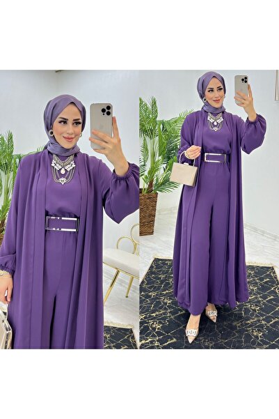 FIRSTESLEM Birinci Sınıf Premium Çift Taraflı Dubai Krep Kumaş Tulumlu Abaya Takım