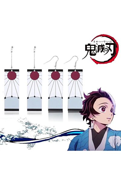 FG KONNİCHİWA Anime Demon Slayer: Kimetsu No Yaiba Tanjiro Küpe İblis Keser C...