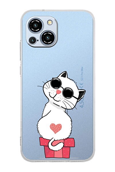 PrintiFy Coolcat Design Transparent Silicone Case with Reeder S23 Pro Max Compatible Camera Protection