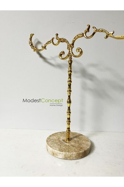 Modestmar Travertine Marble Footed Bathroom Hand Towel Holder Gold Brass Towel Holder, Stick Brass Towel Holder