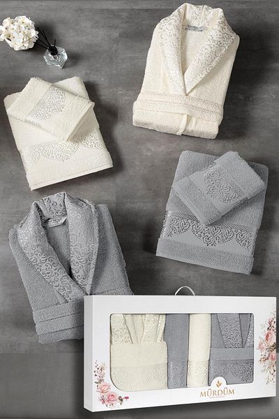 Mürdüm Home Σετ μπουρνούζι με μοτίβο ζακάρ 10 τεμαχίων |   Σετ μπουρνούζι |   Σετ προίκας