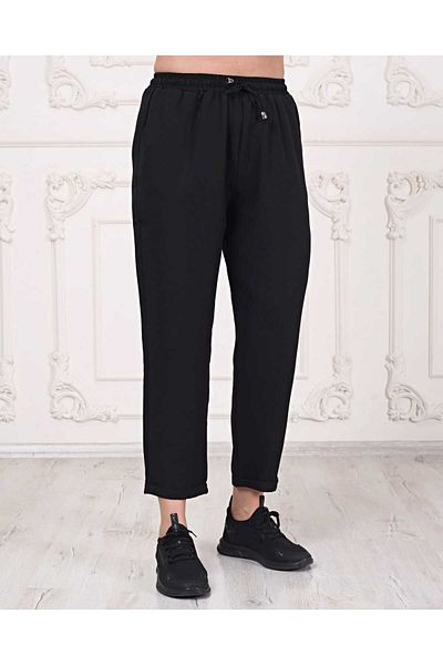 Butik Nilyam Women's Large Size Elastic Waist Trousers 24029 Black