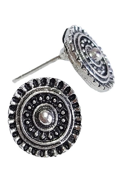 impressive Antique Authentic Patterned Round Design Modern Simple Elegant Earrings(Ancient Silver)