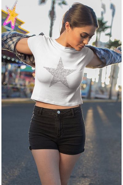 Fuddy Moda Star Printed Glitter Crop Top - Star Printed Crop Μπλούζα