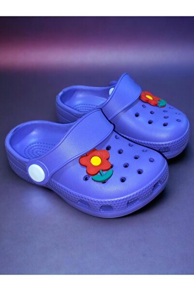 Akım Bebek Çocuk Mor Renkli Çiçek Figürlü Kaydırmaz Ortopedik Sandalet Crocs ...