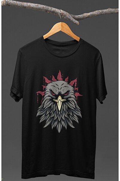 Fuddy Moda Angry Eagle Štampano majica, unisex crno-bela orao Štampano T-shirt