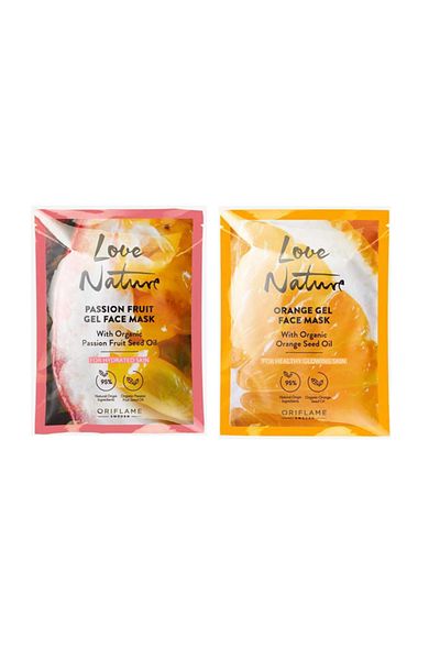 Oriflame Love Nature 2-Pack Gel Face Mask Containing Organic Orange Seed and Passion Fruit Oil