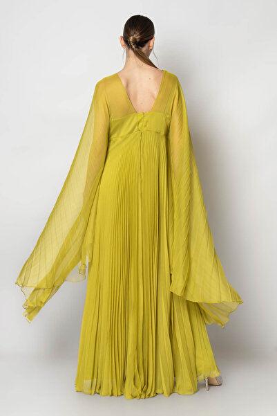 RENGIN Göğüsten büzgülü piliseli şifon abiye elbise