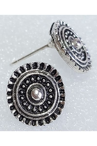 impressive Antique Authentic Patterned Round Design Modern Simple Elegant Earrings(Ancient Silver)