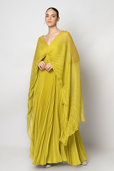 RENGIN Göğüsten büzgülü piliseli şifon abiye elbise