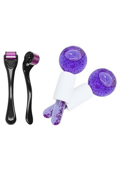 Welta Titanium Tip 540 Needle Derma Roller 0.75 mm And Ice Globes Ice Globe Cold Massage Ball 2 Pieces Purple
