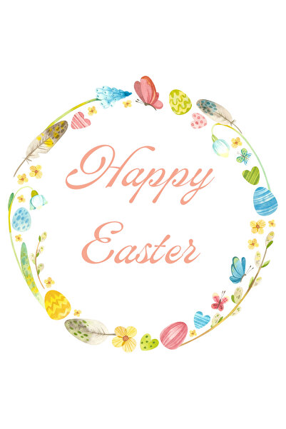 Pera Paskalya Bayramı / Happy Easter Yazılı Yuvarlak Sticker / Çıkartma / Eti...