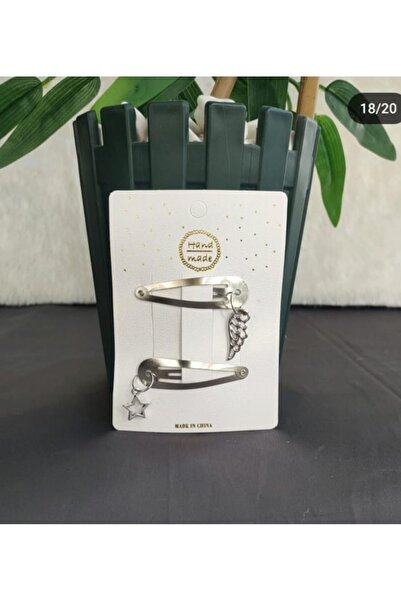 Efna Store Sallantılı Yıldız ve Melek Kanadı Figürlü Gümüş Renk Çiftli Çıt Çı...