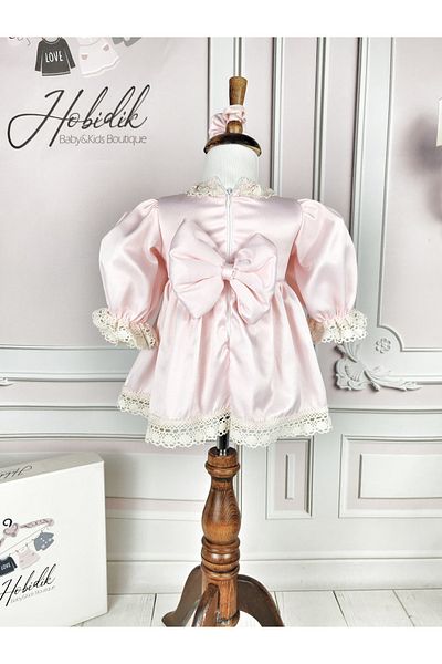 Hobidik Rochie din dantelă din satin roz pentru copii