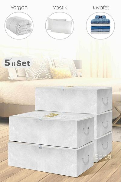 Serstil 5 Pieces - Large Size White Storage Bag Under Plinth 62 x 46 x 22 cm