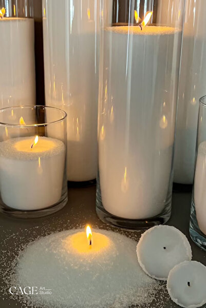 Cageartstudio Organik İnci Tozu Mum ( 20 Adet Fitil ile ) Vanilya Aromalı 250 gr - Sonsuzluk ve Romantik Mumları