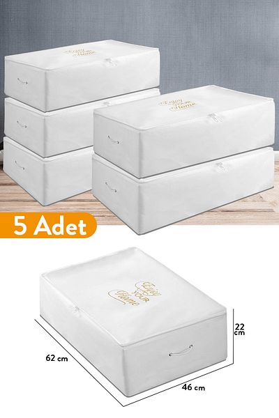 Serstil 5 Pieces - Large Size White Storage Bag Under Plinth 62 x 46 x 22 cm