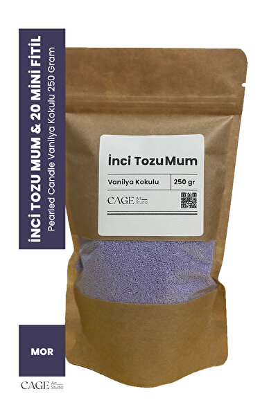 Cageartstudio Organik İnci Tozu Mum ( 20 Adet Fitil ile ) Vanilya Aromalı 250 gr - Sonsuzluk ve Romantik Mumları