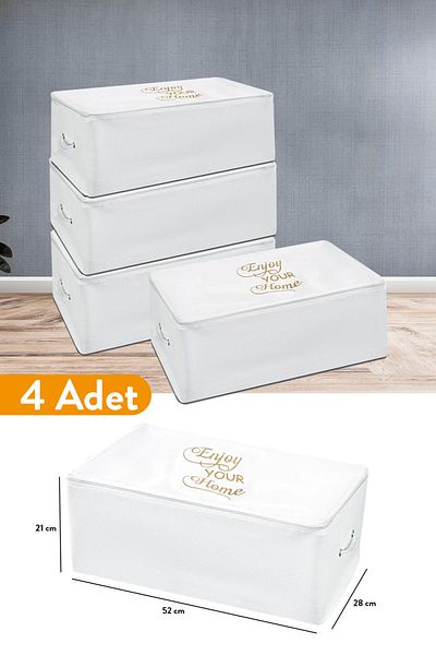Serstil 4 Pieces - Small Size White Storage Bag with Print Detail 52 X 28 X 21 Cm
