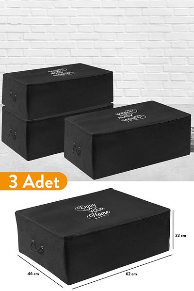 Serstil 3 броя - Голяма черна чанта за съхранение 62 x 46 x 22 см