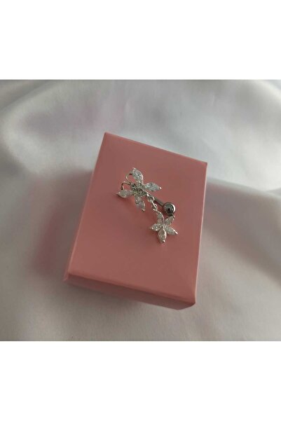 Simge Gümüş 925 Ayar Gümüş Zirkon Taşlı Kelebek Göbek Piercing