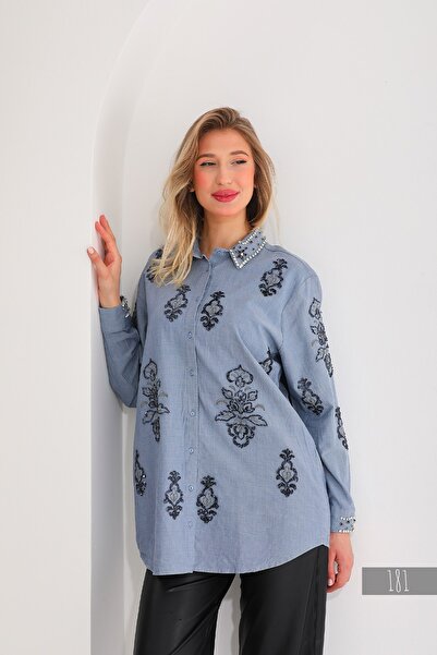 ELEWOMEN gömlek Pamuk kumaş Gri yazlık ve kışlık moda