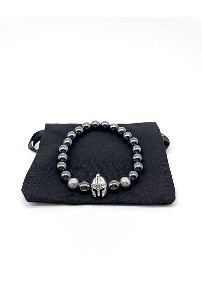 Walue Hematite Natural Stone Bracelet with Knight Head > Certified