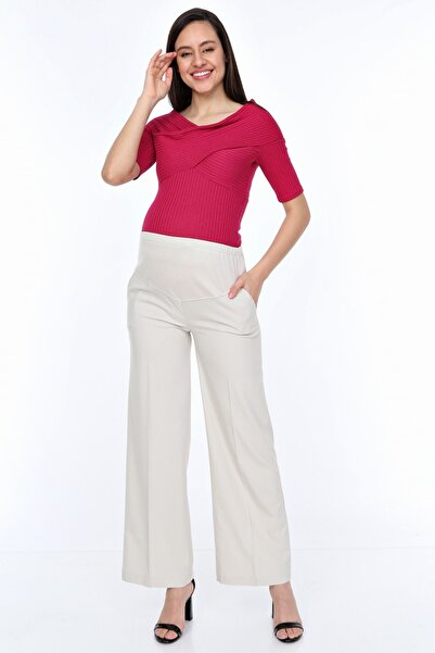 Genel Markalar Hamile Pantolon Bol Paça Kumaş Beyaz