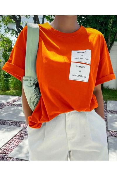 BYMEER Tricou oversize cu imprimeu de vară portocaliu