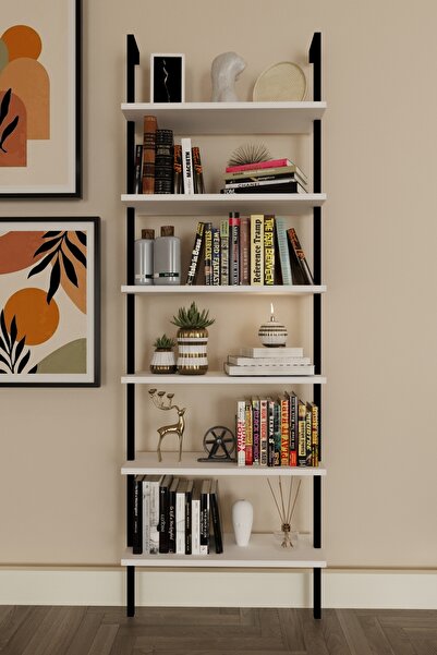 Phobia Dekoratif Tasarım 6 Katlı Beyaz Duvara Monte Kitaplık Ev Rafı Beyaz 713