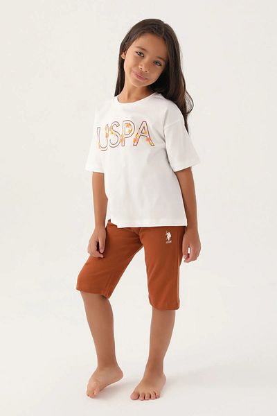 U.S. Polo Assn. Girl, Flowering Pattern, 100% Cotton, T-shirt Shorts Set