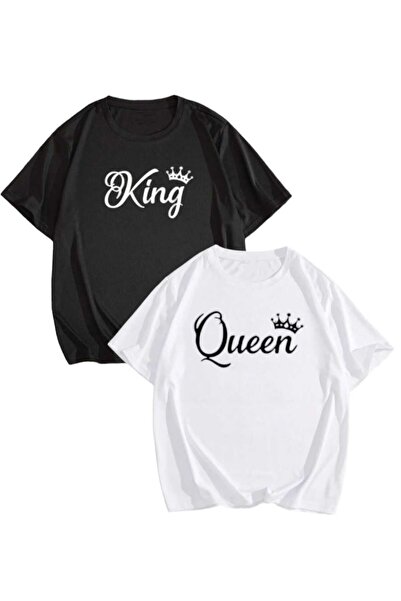 PERISENSE Set de 2 tricouri unisex, femei, bărbați, cu imprimeu King Queen