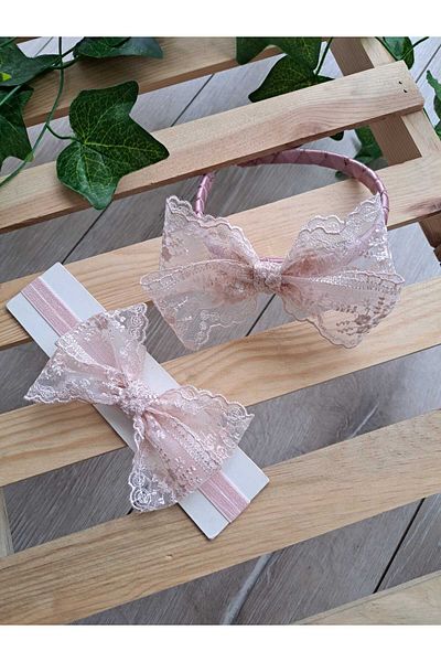 Gkt Tasarım Powder Lace Mother Baby Maternity Crown Set