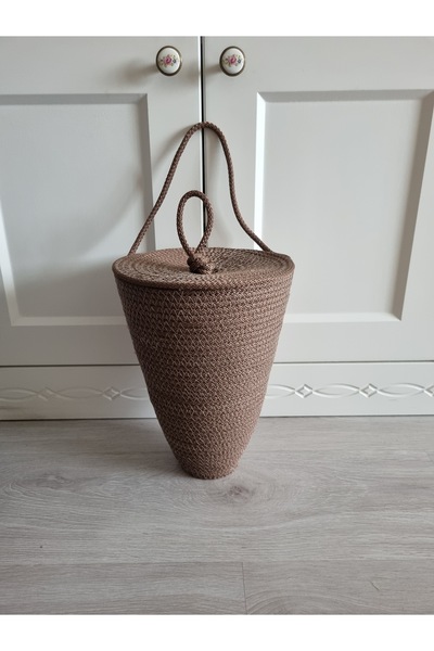 ÖRGÜM Poşetlik Kahverengi Dekoratif Kapaklı Organizer Sepet 30x20 Cm