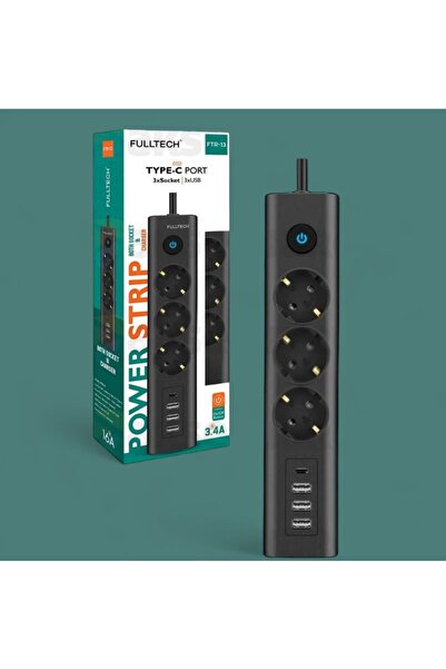Protonust منفذ من النوع C، مقبس ثلاثي مقاوم للتيار، 3 USB، مدخل واحد من النوع...