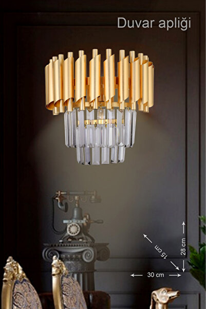 Avizemoda Palmira Kristal Taşlı Lüks Aplik - ( Sarı - Yaldız )