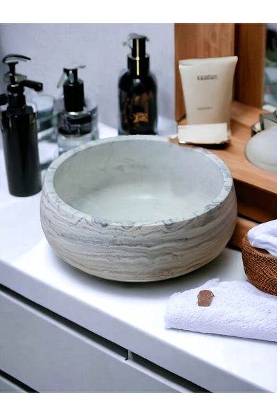 Trust Stone Μπολ από σκυρόδεμα σειράς Marble, θήκη για πετσέτες και γλάστρα