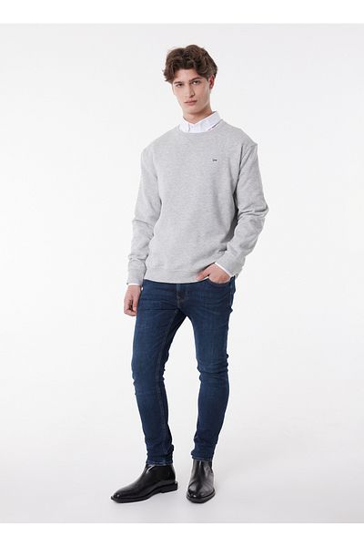Lee Crew Neck Gray Melange Men's Sweatshirt L81Iry036 Crew Neck Sweatshirt