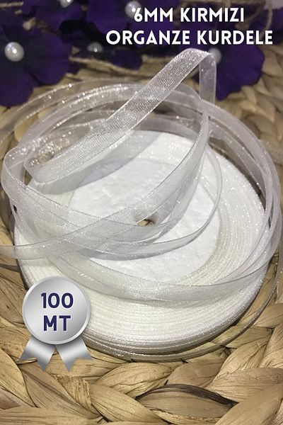 Netsan Etiket 6mm White Organza Ribbon 100mt