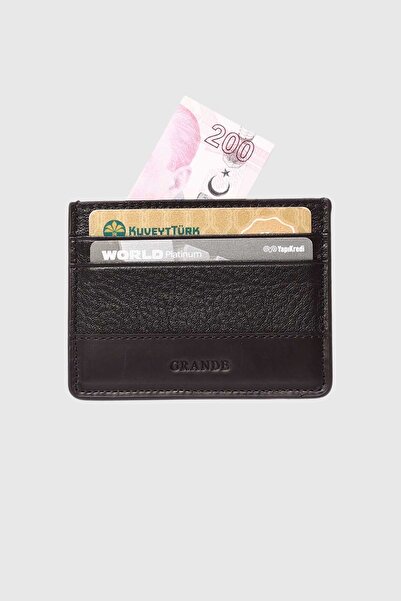 Grande 747 Genuine Leather Slim Horizontal Card Holder Natural Black