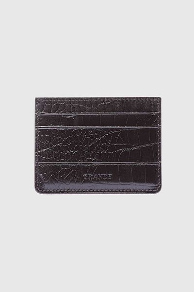 Grande 747 Model - Genuine Leather Black Slim Horizontal Card Holder Croco