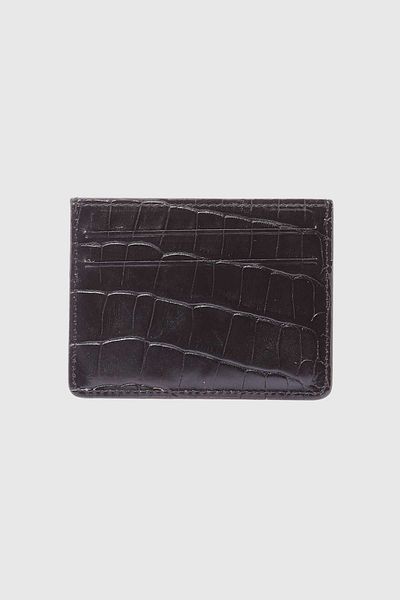 Grande 747 Model - Genuine Leather Black Slim Horizontal Card Holder Croco