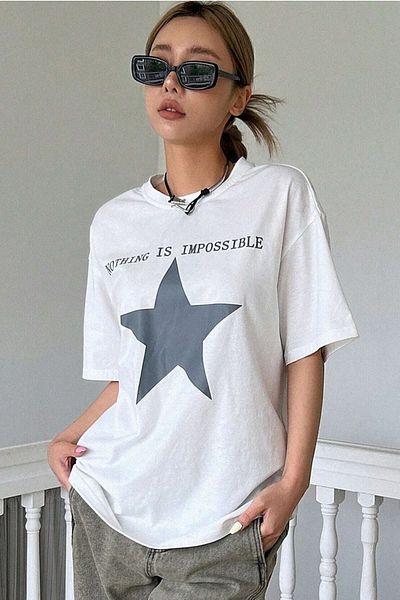 MODAGEN Γυναικείο T-Shirt Nothın Star Print Oversize