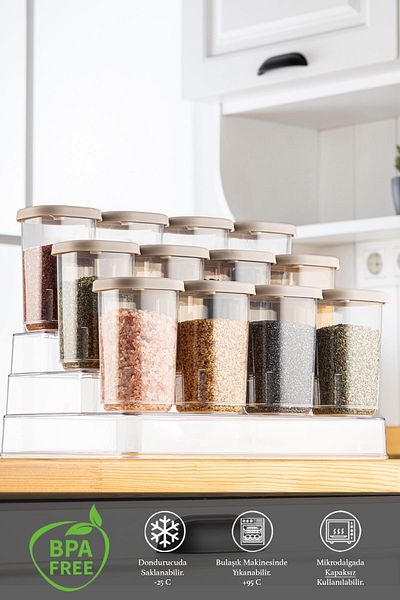 Meleni Home 3-Tier 12-Piece Spice Rack with Stand, Kitchen Organizer Organizer Set Transparent 12x350ml