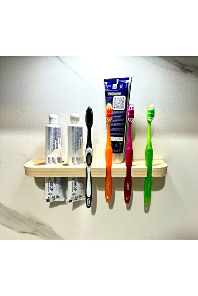 Butik CEren WOODEN Ahşap Duvara Yapıştırılabilir Diş Fırçalık Diş Macunluk Di...