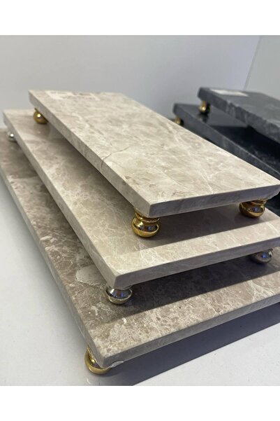 Pietro Di Marble Dikdörtgen Ayaklı Peynir Standı (Bej & Antrasit Renk) Servis...