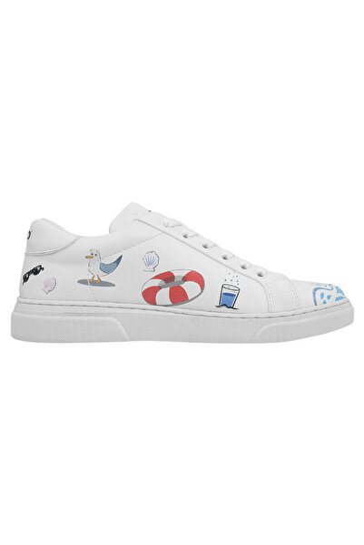 Dogo Kadın Vegan Deri Beyaz Sneakers - Cats on the Beach Tasarım