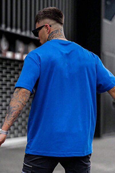 MODAGEN Ανδρικό μπλουζάκι με λαιμόκοψη Blue California Oversize