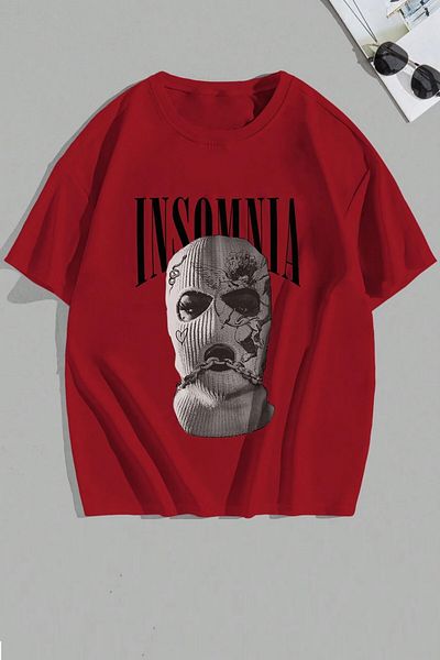 MODAGEN Μπλουζάκι Unisex Insomnia με στάμπα κόκκινου μεγάλου μεγέθους