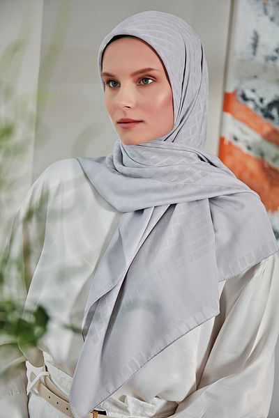 Scarf Φουλάρι σιφόν με μοτίβο Jacquard Mini Square - Ασημί Γκρι Χρώμα -